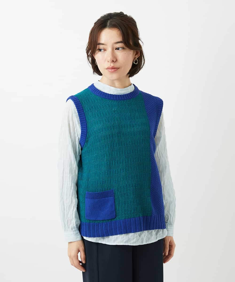 NHFEF13250 GIANNI LO GIUDICE(小さいサイズ)(メゾン ドゥ サンク) コットン杢ニットベスト グリーン