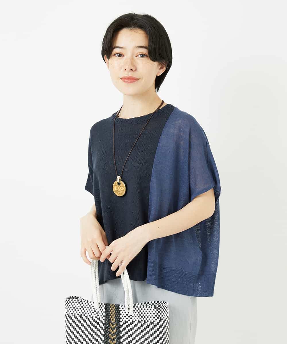 NHFGA40260 GIANNI LO GIUDICE(小さいサイズ)(メゾン ドゥ サンク) バイカラーニットプルオーバー ネイビー系
