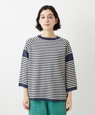 NHFGE40230 GIANNI LO GIUDICE(小さいサイズ)(メゾン ドゥ サンク) ペーパーヤーンボーダーニット ネイビー
