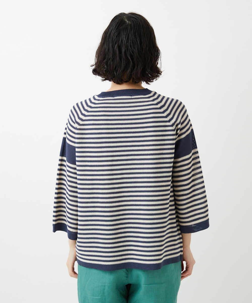 NHFGE40230 GIANNI LO GIUDICE(小さいサイズ)(メゾン ドゥ サンク) ペーパーヤーンボーダーニット ネイビー