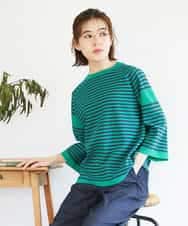 NHFGE40230 GIANNI LO GIUDICE(小さいサイズ)(メゾン ドゥ サンク) ペーパーヤーンボーダーニット グリーン