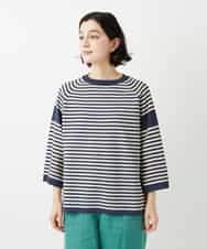 NHFGE40230 GIANNI LO GIUDICE(小さいサイズ)(メゾン ドゥ サンク) ペーパーヤーンボーダーニット ネイビー