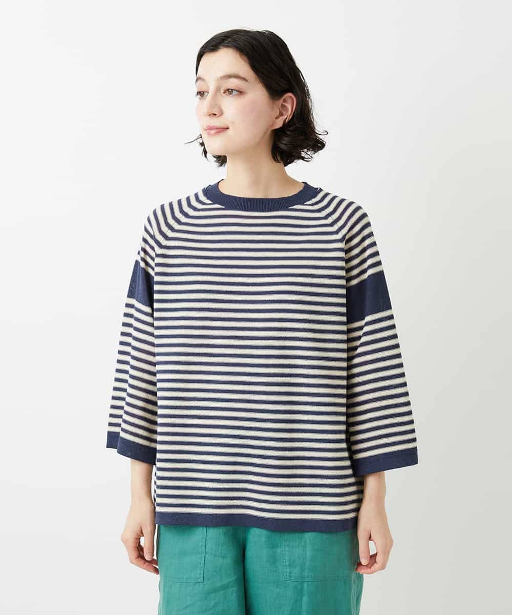 NHFGE40230 GIANNI LO GIUDICE(小さいサイズ)(メゾン ドゥ サンク) ペーパーヤーンボーダーニット ネイビー