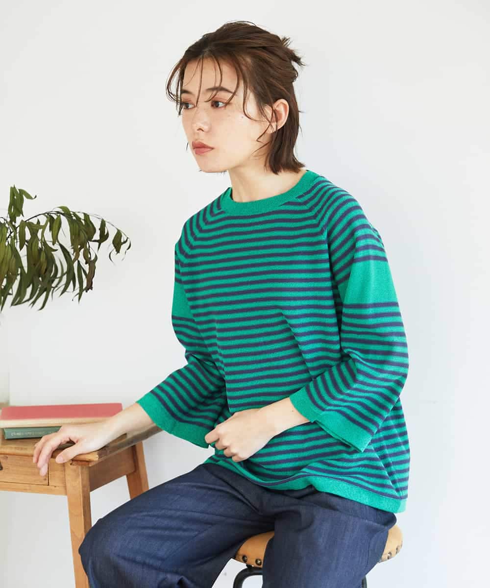 NHFGE40230 GIANNI LO GIUDICE(小さいサイズ)(メゾン ドゥ サンク) ペーパーヤーンボーダーニット ネイビー