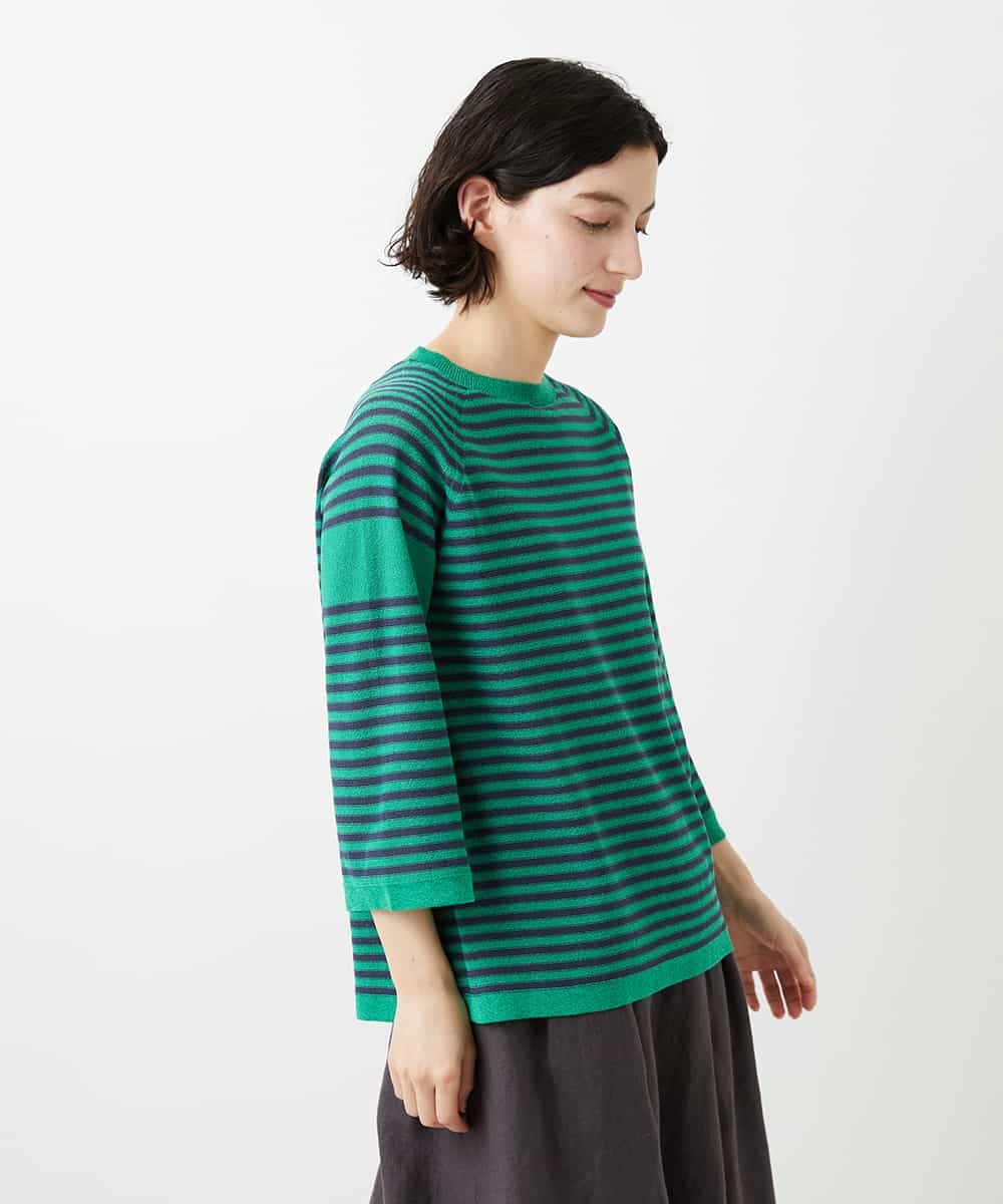 NHFGE40230 GIANNI LO GIUDICE(小さいサイズ)(メゾン ドゥ サンク) ペーパーヤーンボーダーニット ネイビー