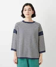 NHFGE40230 GIANNI LO GIUDICE(小さいサイズ)(メゾン ドゥ サンク) ペーパーヤーンボーダーニット ネイビー