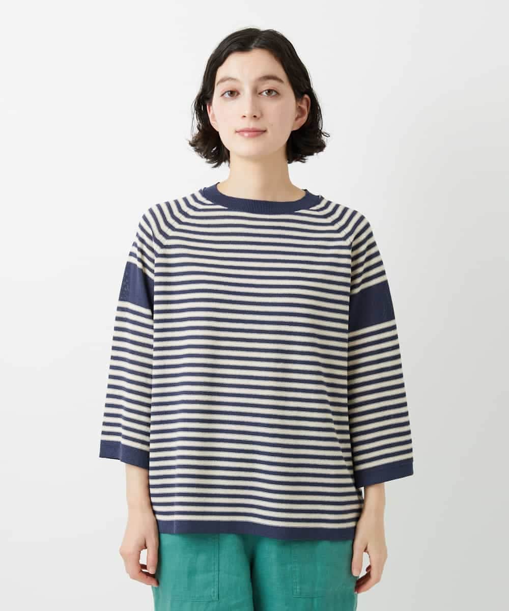 NHFGE40230 GIANNI LO GIUDICE(小さいサイズ)(メゾン ドゥ サンク) ペーパーヤーンボーダーニット ネイビー