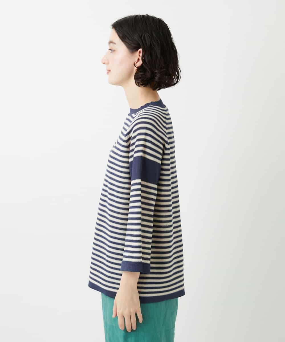 NHFGE40230 GIANNI LO GIUDICE(小さいサイズ)(メゾン ドゥ サンク) ペーパーヤーンボーダーニット ネイビー