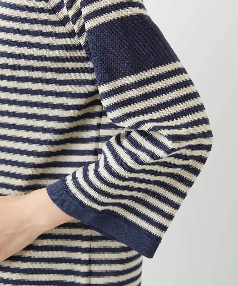 NHFGE40230 GIANNI LO GIUDICE(小さいサイズ)(メゾン ドゥ サンク) ペーパーヤーンボーダーニット ネイビー