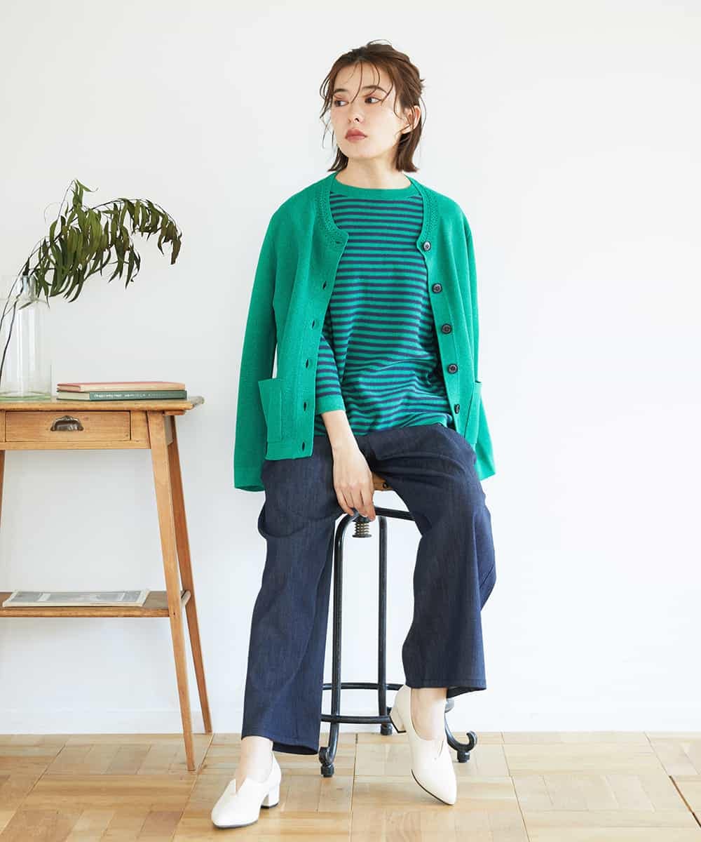 NHFGE40230 GIANNI LO GIUDICE(小さいサイズ)(メゾン ドゥ サンク) ペーパーヤーンボーダーニット ネイビー