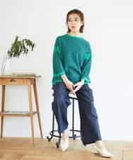 NHFGE40230 GIANNI LO GIUDICE(小さいサイズ)(メゾン ドゥ サンク) ペーパーヤーンボーダーニット ネイビー