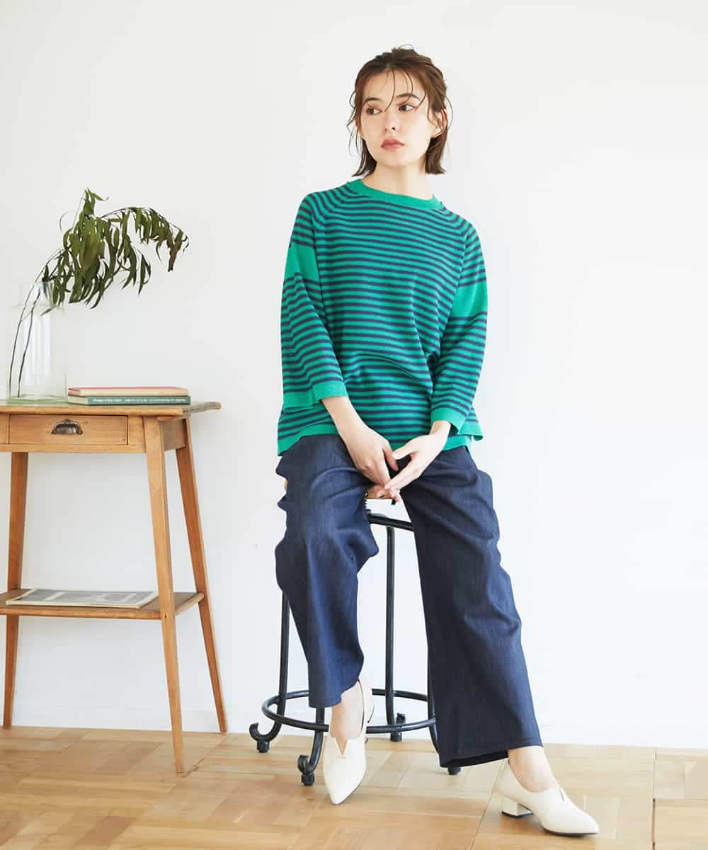 NHFGE40230 GIANNI LO GIUDICE(小さいサイズ)(メゾン ドゥ サンク) ペーパーヤーンボーダーニット ネイビー