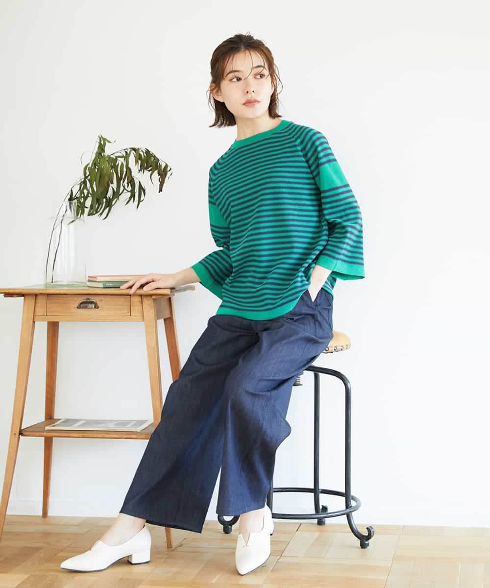 NHFGE40230 GIANNI LO GIUDICE(小さいサイズ)(メゾン ドゥ サンク) ペーパーヤーンボーダーニット ネイビー