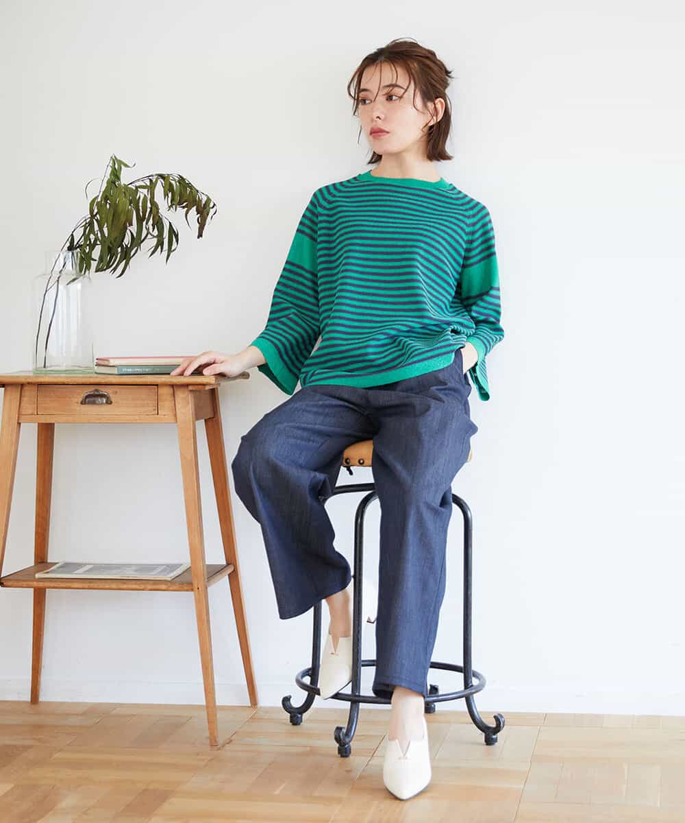 NHFGE40230 GIANNI LO GIUDICE(小さいサイズ)(メゾン ドゥ サンク) ペーパーヤーンボーダーニット ネイビー