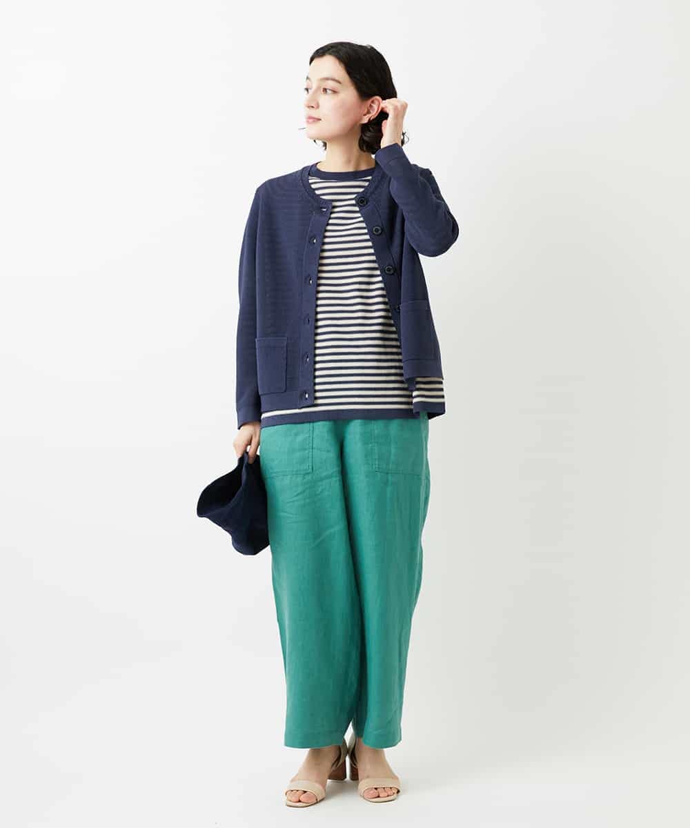 NHFGE40230 GIANNI LO GIUDICE(小さいサイズ)(メゾン ドゥ サンク) ペーパーヤーンボーダーニット ネイビー