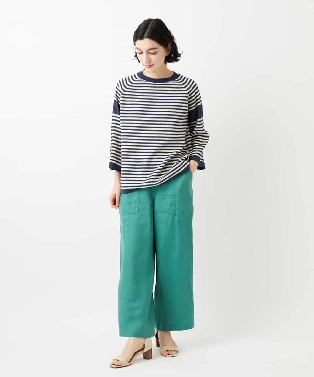 NHFGE40230 GIANNI LO GIUDICE(小さいサイズ)(メゾン ドゥ サンク) ペーパーヤーンボーダーニット ネイビー