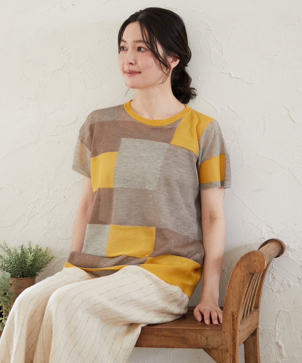 NHFGE50250 GIANNI LO GIUDICE(小さいサイズ)(メゾン ドゥ サンク) [アンサンブル対応]LEVITAサマーニット マスタード系