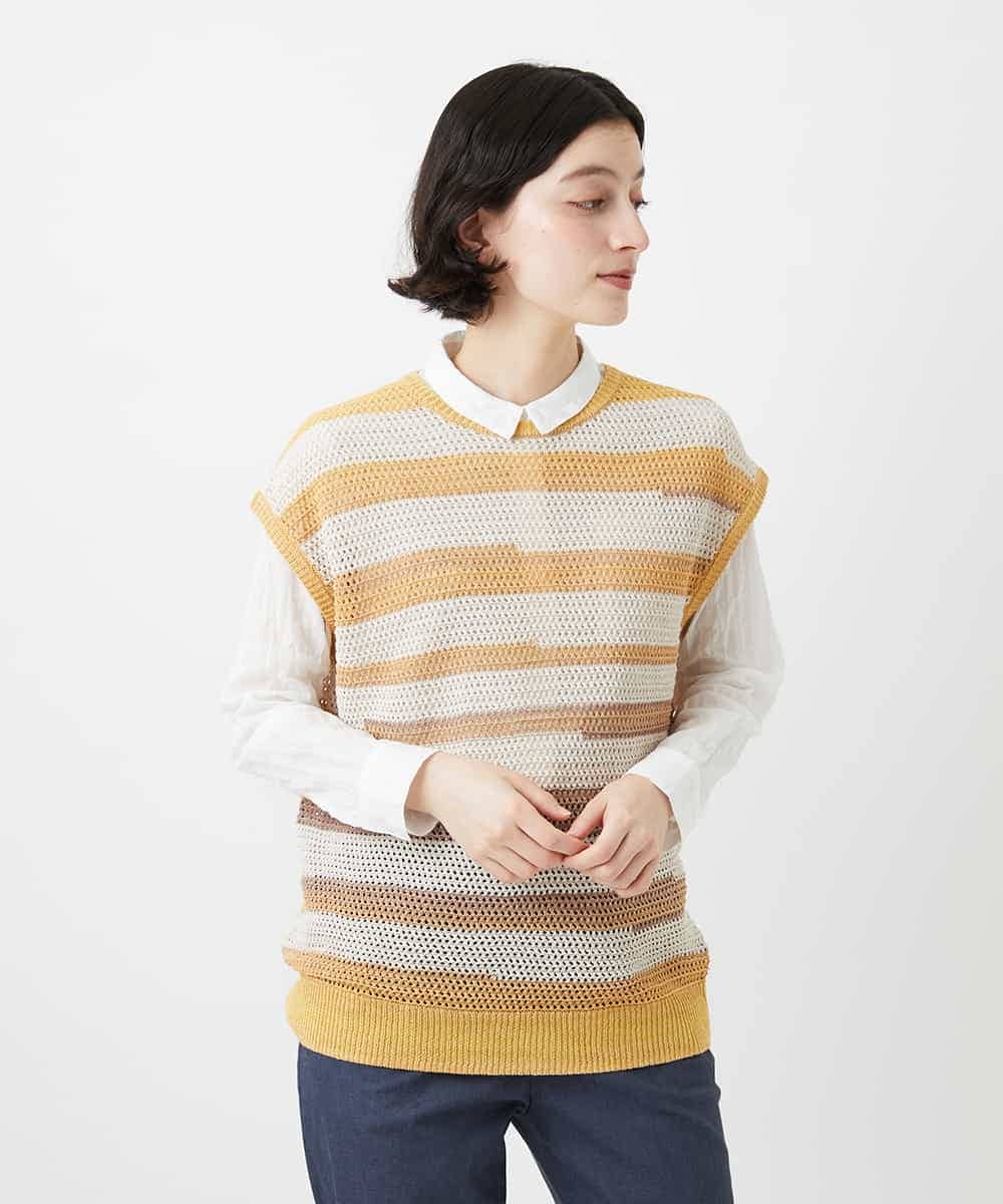 NHFGF40230 GIANNI LO GIUDICE(小さいサイズ)(メゾン ドゥ サンク) カスリボーダーニットベスト ネイビー