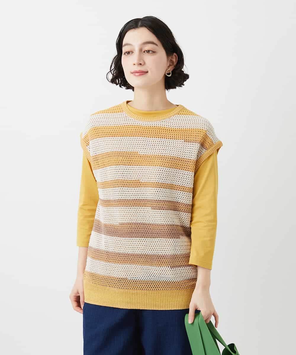 NHFGF40230 GIANNI LO GIUDICE(小さいサイズ)(メゾン ドゥ サンク) カスリボーダーニットベスト ネイビー