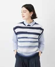 NHFGF40230 GIANNI LO GIUDICE(小さいサイズ)(メゾン ドゥ サンク) カスリボーダーニットベスト ネイビー