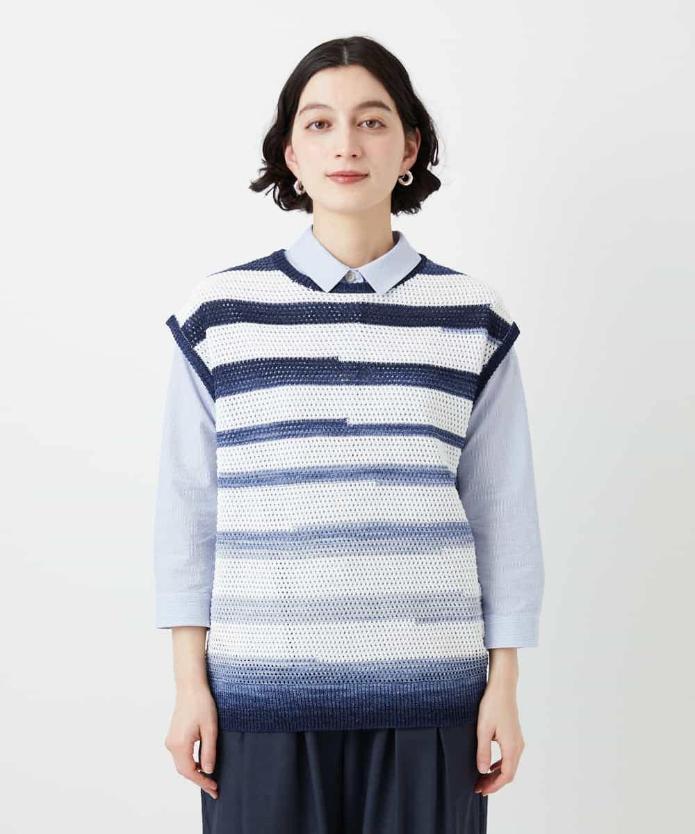 NHFGF40230 GIANNI LO GIUDICE(小さいサイズ)(メゾン ドゥ サンク) カスリボーダーニットベスト ネイビー