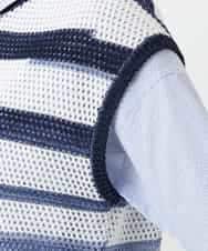 NHFGF40230 GIANNI LO GIUDICE(小さいサイズ)(メゾン ドゥ サンク) カスリボーダーニットベスト ネイビー