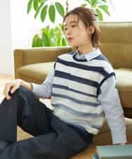 NHFGF40230 GIANNI LO GIUDICE(小さいサイズ)(メゾン ドゥ サンク) カスリボーダーニットベスト ネイビー