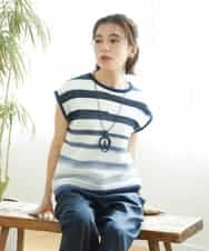 NHFGF40230 GIANNI LO GIUDICE(小さいサイズ)(メゾン ドゥ サンク) カスリボーダーニットベスト ネイビー