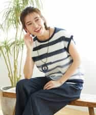 NHFGF40230 GIANNI LO GIUDICE(小さいサイズ)(メゾン ドゥ サンク) カスリボーダーニットベスト ネイビー