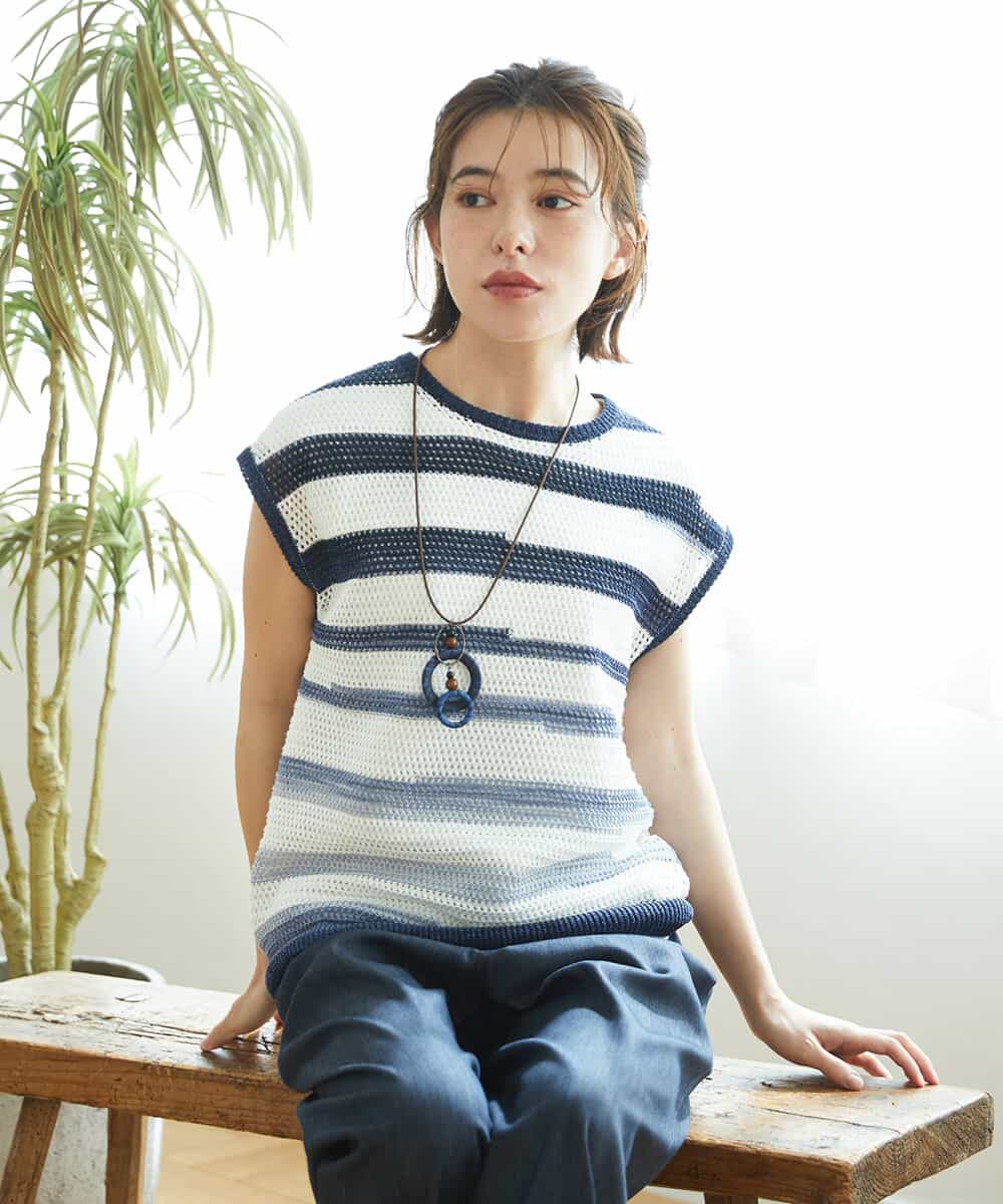 NHFGF40230 GIANNI LO GIUDICE(小さいサイズ)(メゾン ドゥ サンク) カスリボーダーニットベスト ネイビー