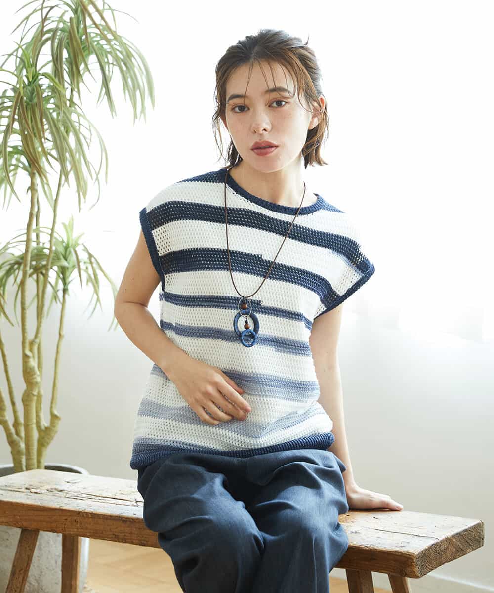 NHFGF40230 GIANNI LO GIUDICE(小さいサイズ)(メゾン ドゥ サンク) カスリボーダーニットベスト ネイビー