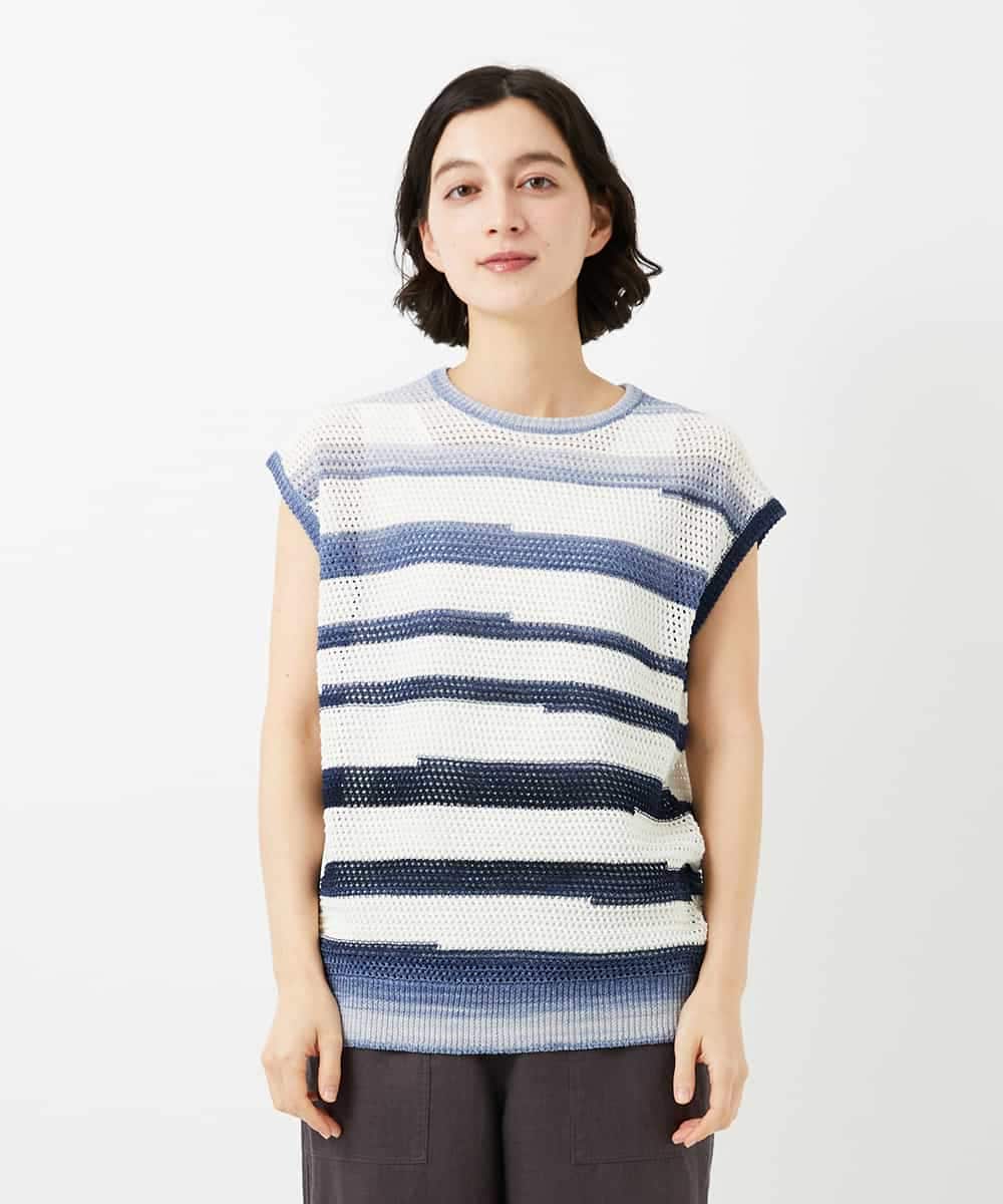 NHFGF40230 GIANNI LO GIUDICE(小さいサイズ)(メゾン ドゥ サンク) カスリボーダーニットベスト ネイビー