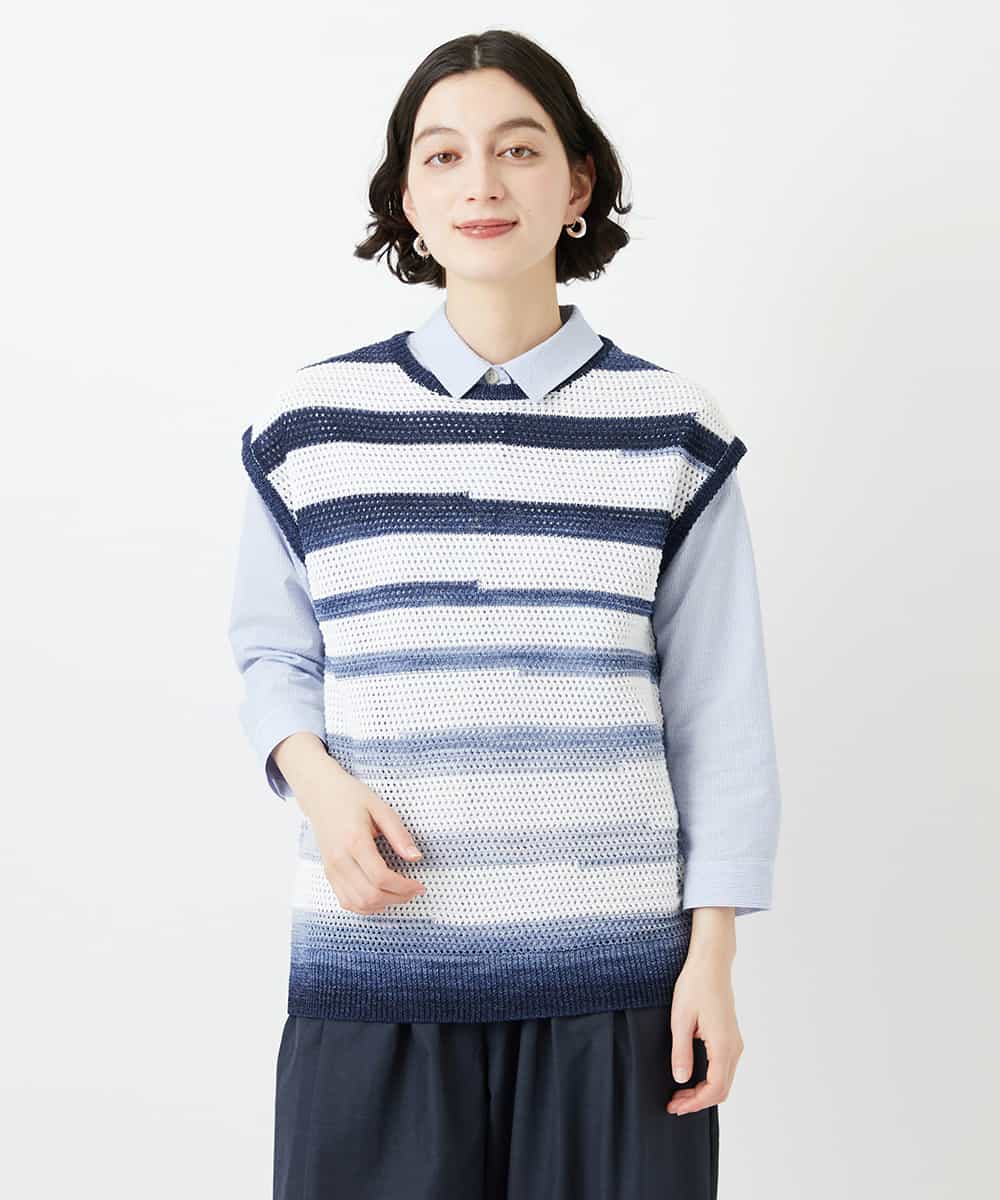 NHFGF40230 GIANNI LO GIUDICE(小さいサイズ)(メゾン ドゥ サンク) カスリボーダーニットベスト ネイビー