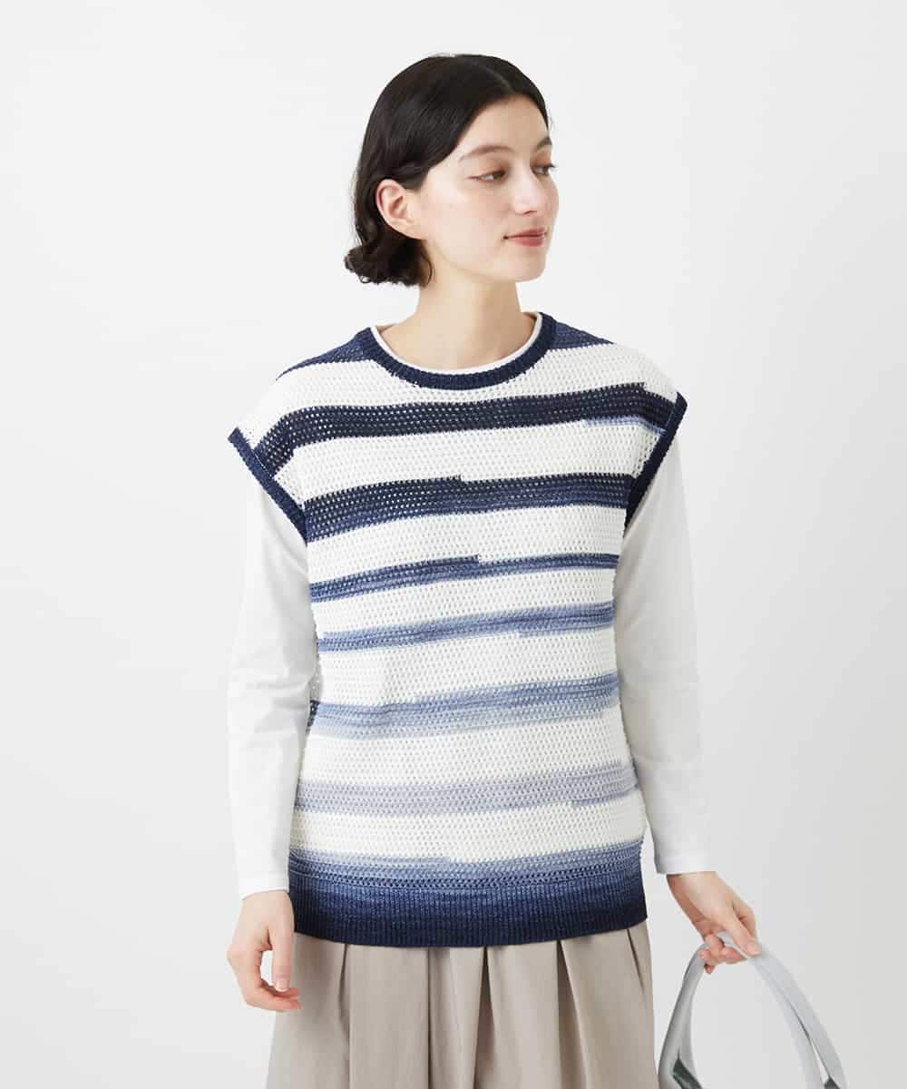 NHFGF40230 GIANNI LO GIUDICE(小さいサイズ)(メゾン ドゥ サンク) カスリボーダーニットベスト ネイビー