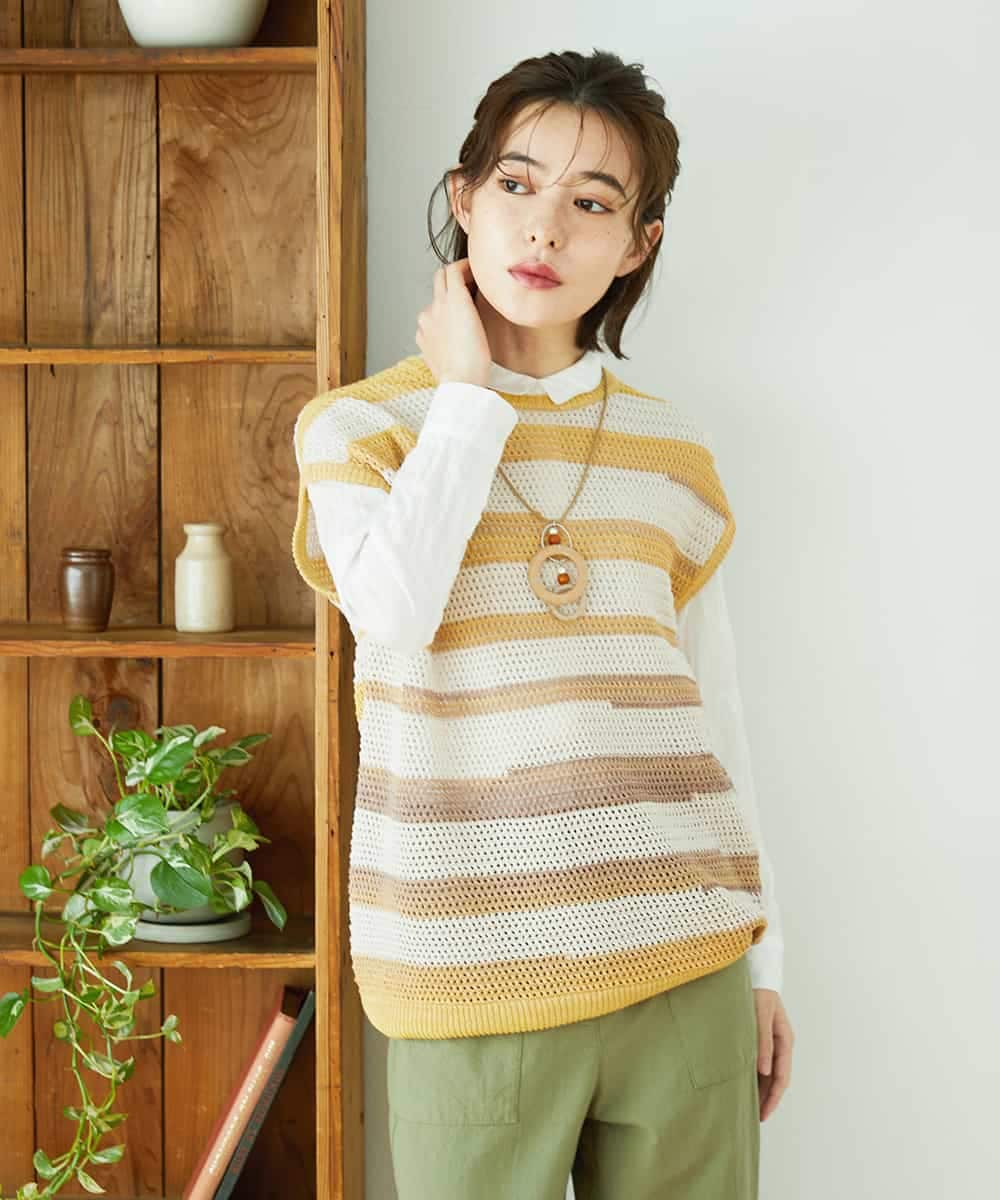 NHFGF40230 GIANNI LO GIUDICE(小さいサイズ)(メゾン ドゥ サンク) カスリボーダーニットベスト ネイビー