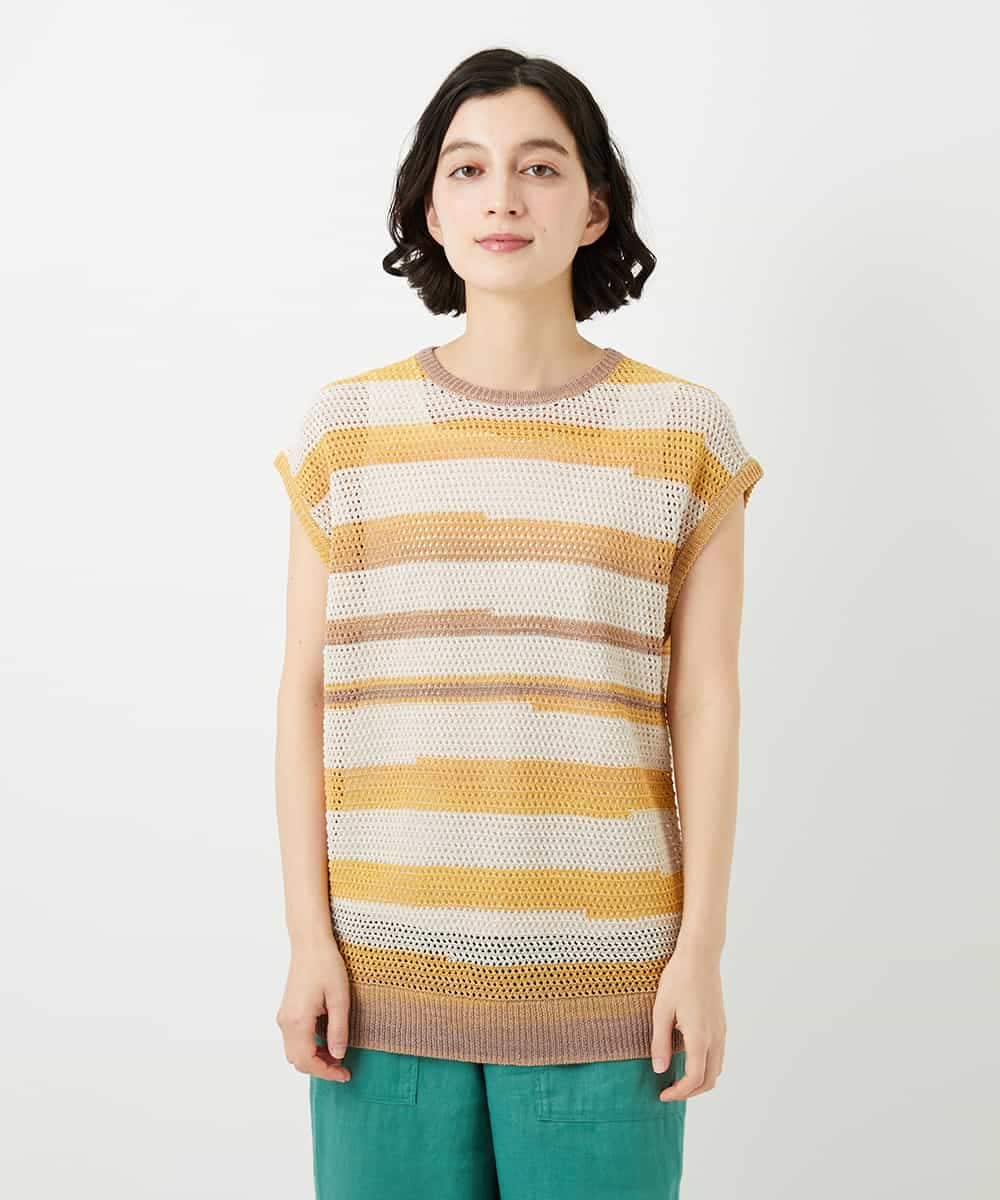 NHFGF40230 GIANNI LO GIUDICE(小さいサイズ)(メゾン ドゥ サンク) カスリボーダーニットベスト ネイビー