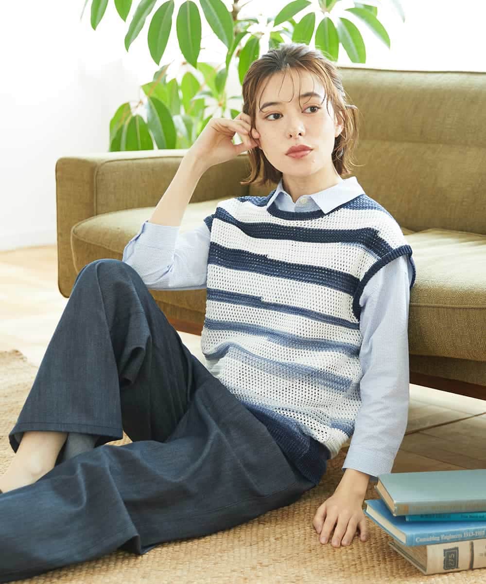 NHFGF40230 GIANNI LO GIUDICE(小さいサイズ)(メゾン ドゥ サンク) カスリボーダーニットベスト ネイビー