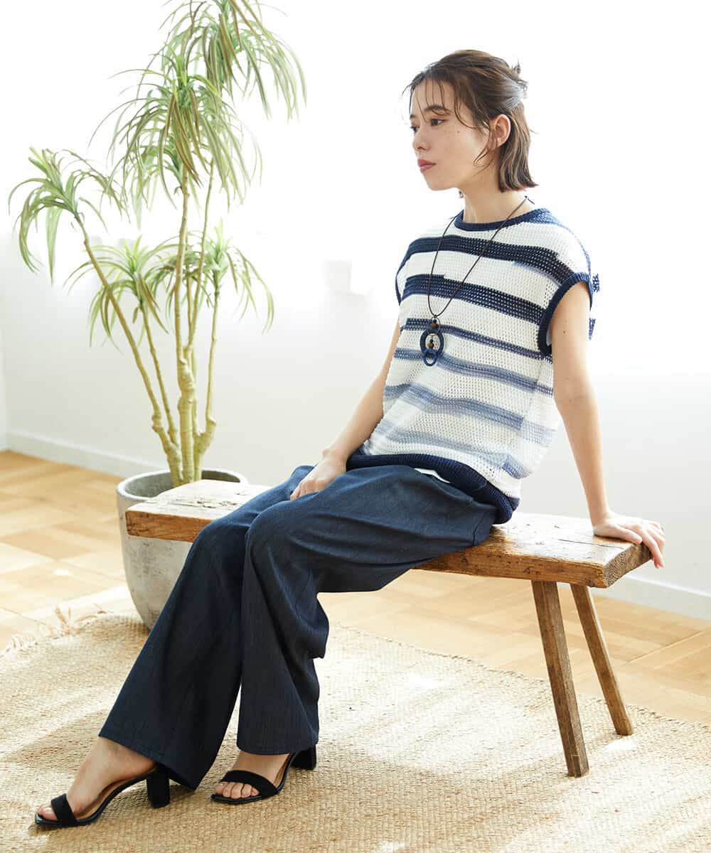 NHFGF40230 GIANNI LO GIUDICE(小さいサイズ)(メゾン ドゥ サンク) カスリボーダーニットベスト ネイビー