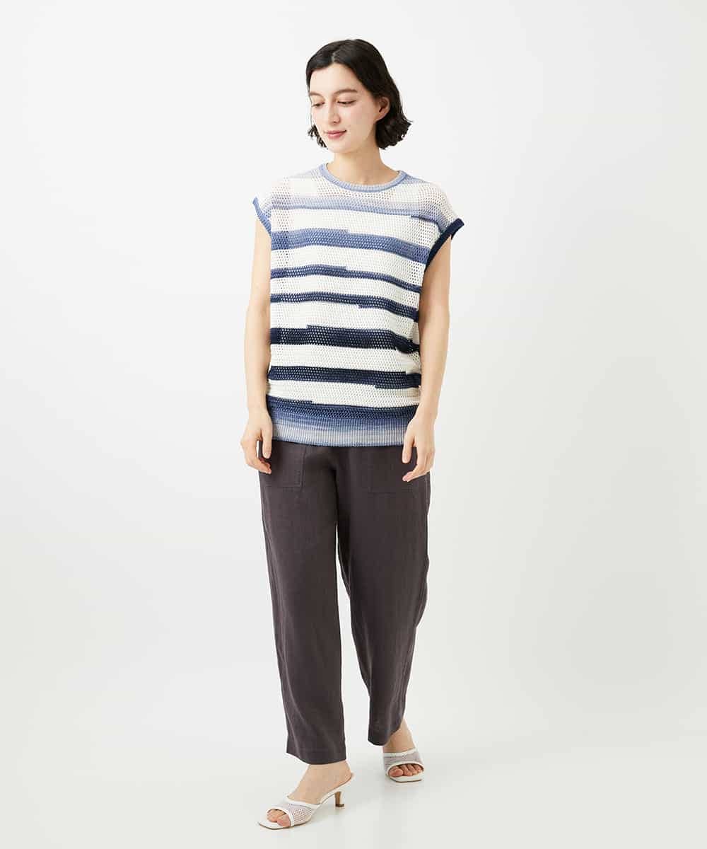 NHFGF40230 GIANNI LO GIUDICE(小さいサイズ)(メゾン ドゥ サンク) カスリボーダーニットベスト ネイビー