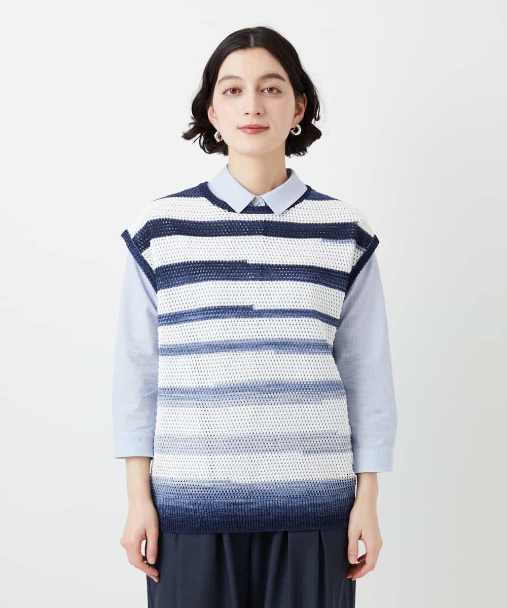 NHFGF40230 GIANNI LO GIUDICE(小さいサイズ)(メゾン ドゥ サンク) カスリボーダーニットベスト ネイビー