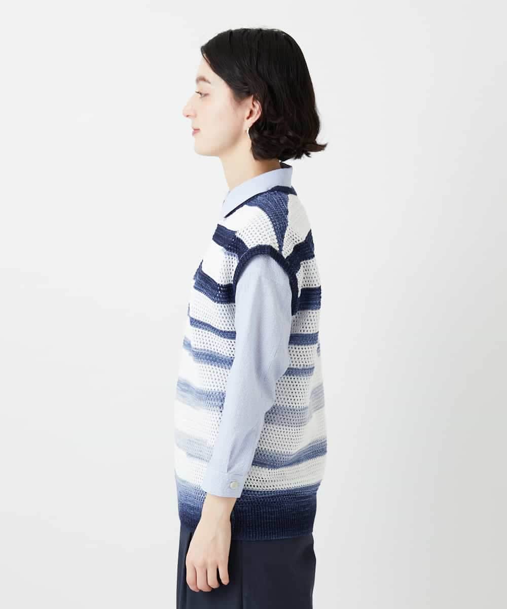 NHFGF40230 GIANNI LO GIUDICE(小さいサイズ)(メゾン ドゥ サンク) カスリボーダーニットベスト ネイビー