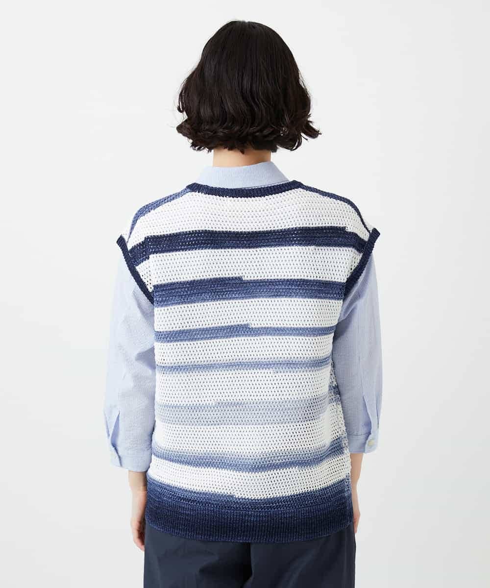 NHFGF40230 GIANNI LO GIUDICE(小さいサイズ)(メゾン ドゥ サンク) カスリボーダーニットベスト ネイビー