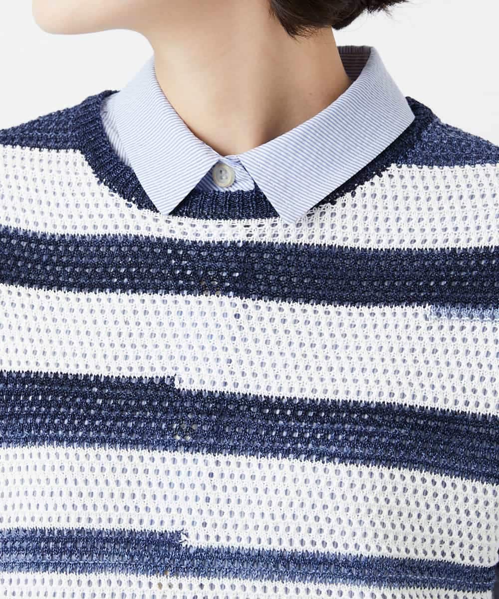 NHFGF40230 GIANNI LO GIUDICE(小さいサイズ)(メゾン ドゥ サンク) カスリボーダーニットベスト ネイビー