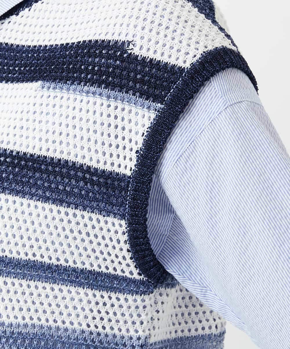 NHFGF40230 GIANNI LO GIUDICE(小さいサイズ)(メゾン ドゥ サンク) カスリボーダーニットベスト ネイビー