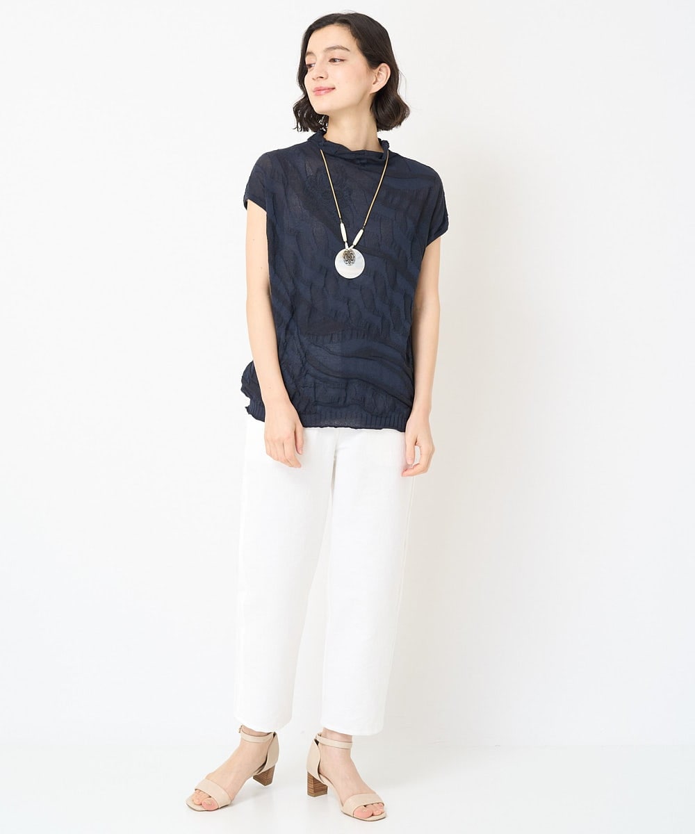 NHFGV42230 GIANNI LO GIUDICE(小さいサイズ)(メゾン ドゥ サンク) ウェーブプレーティング刺繍ニット カーキ