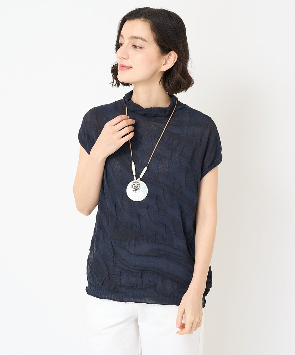NHFGV42230 GIANNI LO GIUDICE(小さいサイズ)(メゾン ドゥ サンク) ウェーブプレーティング刺繍ニット カーキ