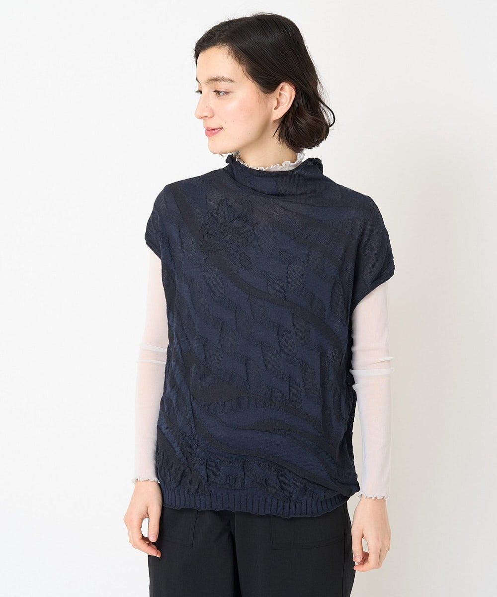 NHFGV42230 GIANNI LO GIUDICE(小さいサイズ)(メゾン ドゥ サンク) ウェーブプレーティング刺繍ニット カーキ