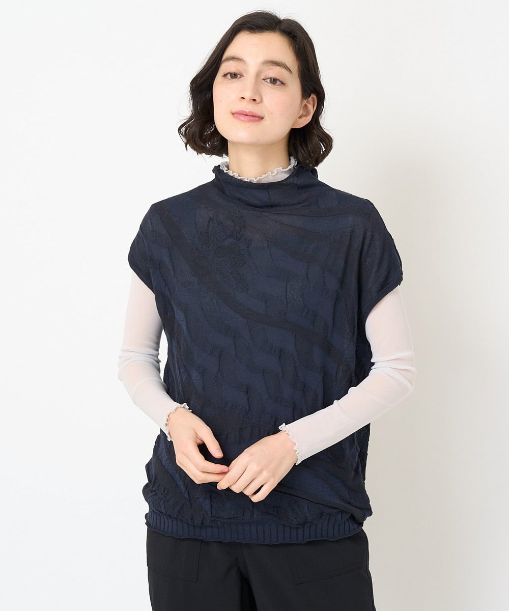 NHFGV42230 GIANNI LO GIUDICE(小さいサイズ)(メゾン ドゥ サンク) ウェーブプレーティング刺繍ニット カーキ