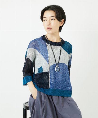 NHFHA10260 GIANNI LO GIUDICE(小さいサイズ) 透かし柄インターシャプルオーバーニット