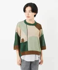 NHFHA10260 GIANNI LO GIUDICE(小さいサイズ)(メゾン ドゥ サンク) 透かし柄インターシャプルオーバーニット カーキ系